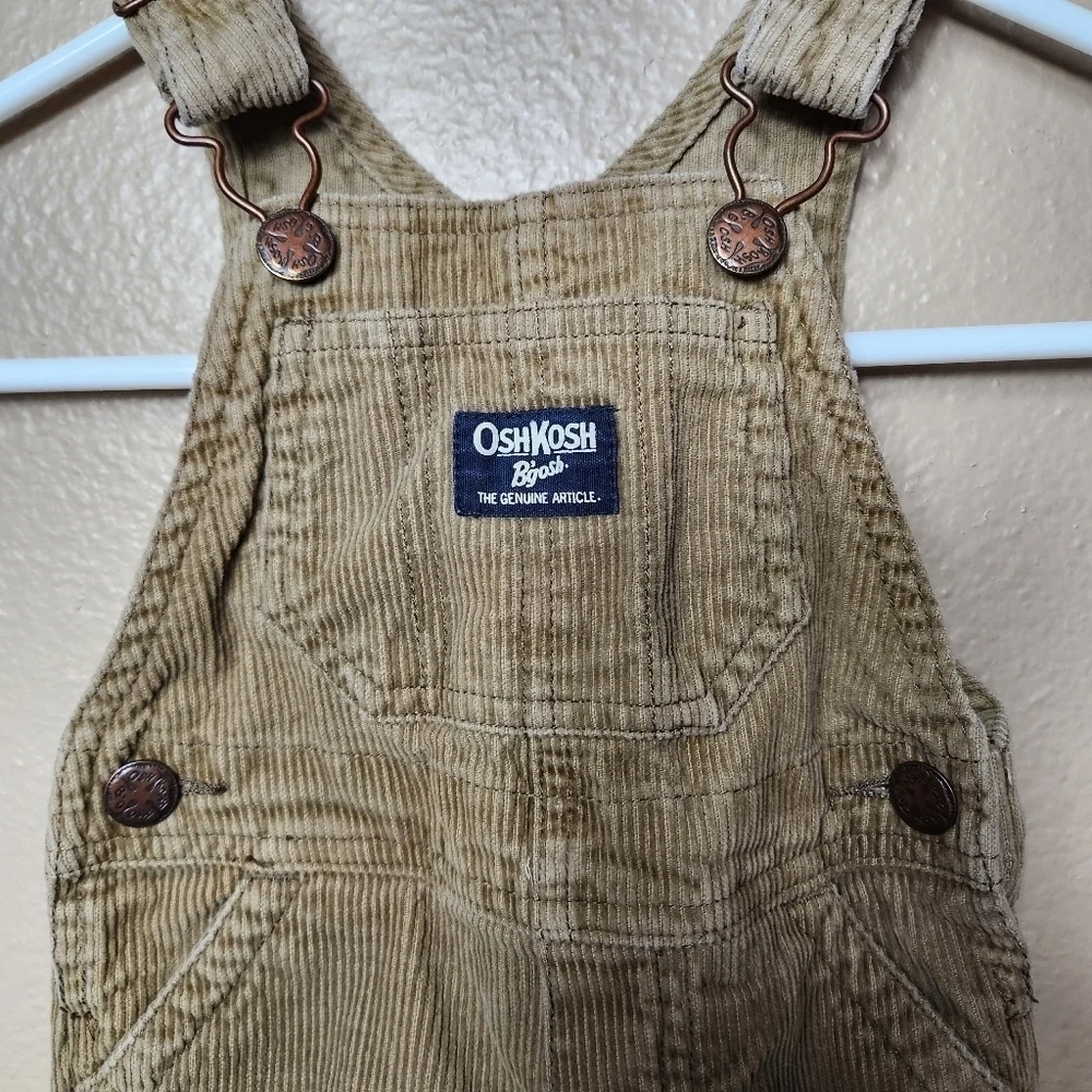 Oshkosh B'Gosh Tan Corduroy Flip Cuff Overall Bibs-Size 9 Months